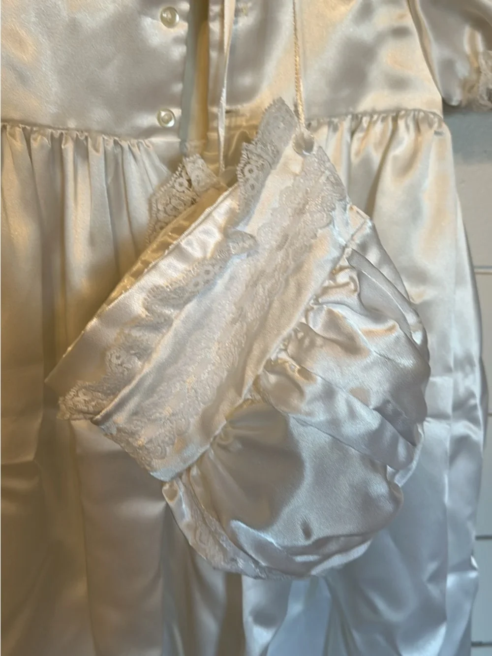 White Satin Lace-Trim Kids christining  Dress